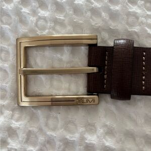 TUMI Dark Brown Belt with Gold-Tone Buckle